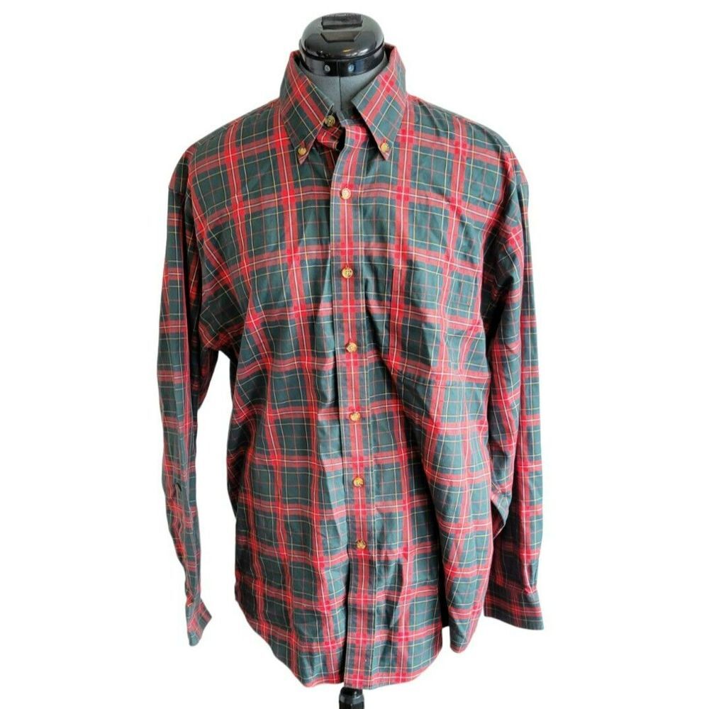 Brooks Brothers‎ Mens M Non-Iron Plaid Button Down Shirt Green Red Long Sleeve